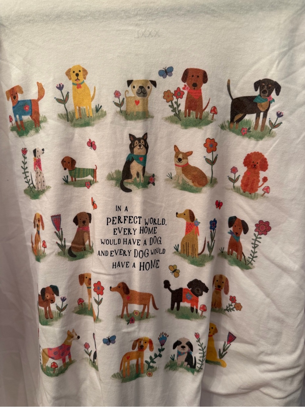 NATURAL LIFE White Tee with Colorful Puppy Pattern